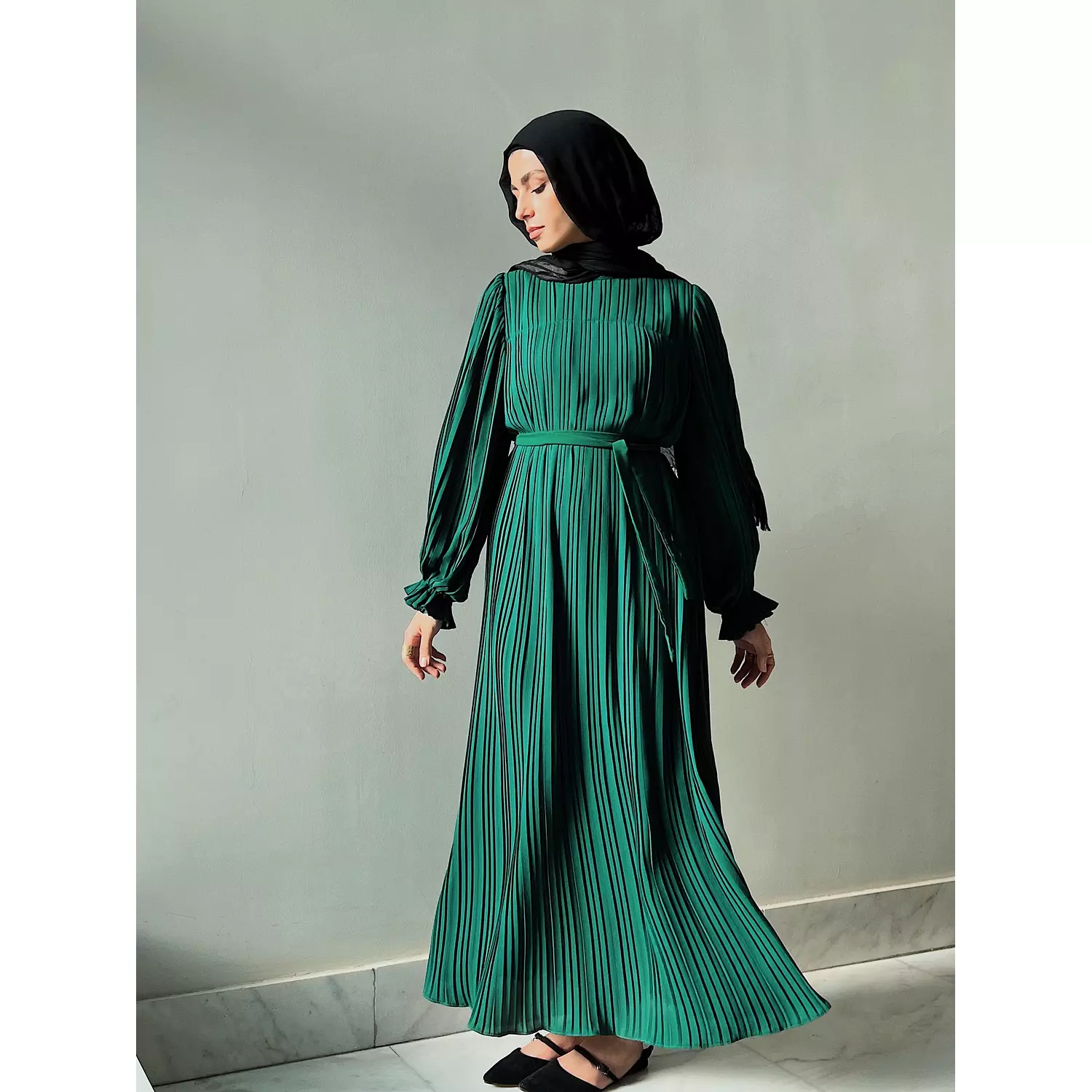 Green Pleated Dress 2