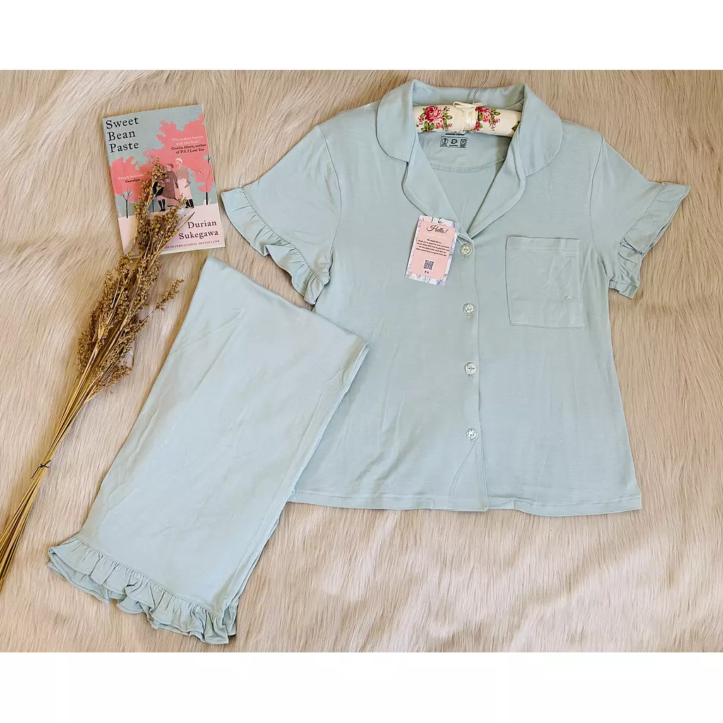 Powder Blue Ruffled Cotton Pajamas