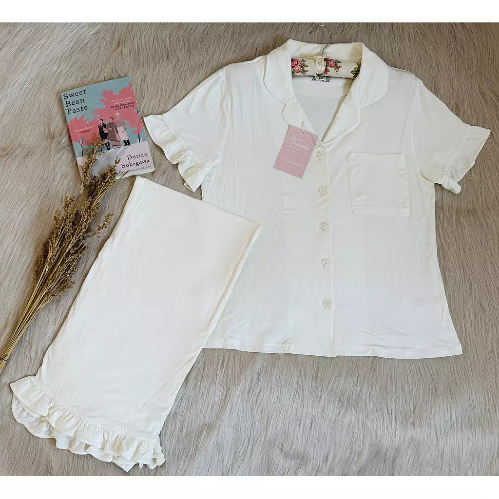 Off-White Ruffled Cotton Pajamas