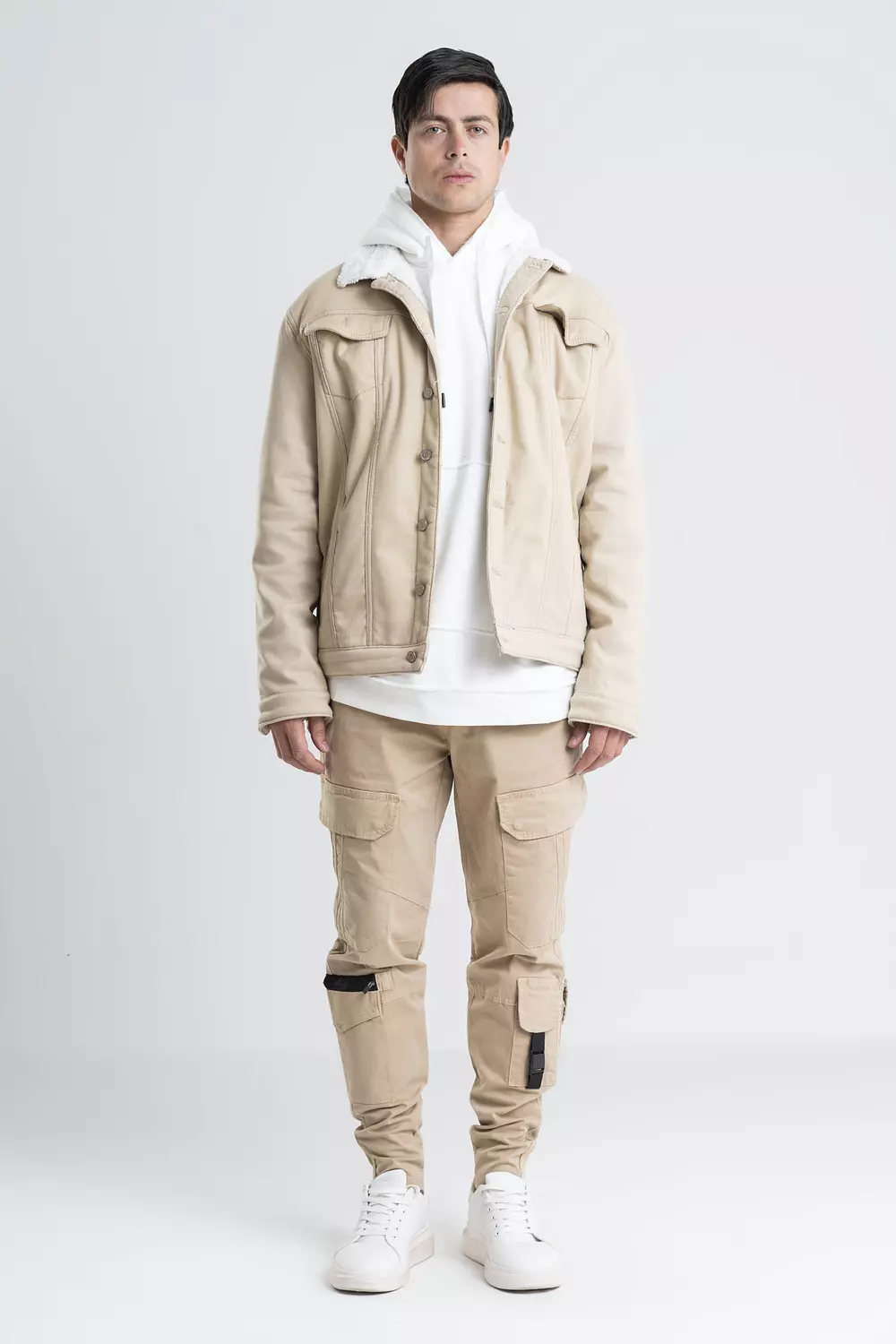 Borg Collared Gabardine Trucker Jacket-2nd-img