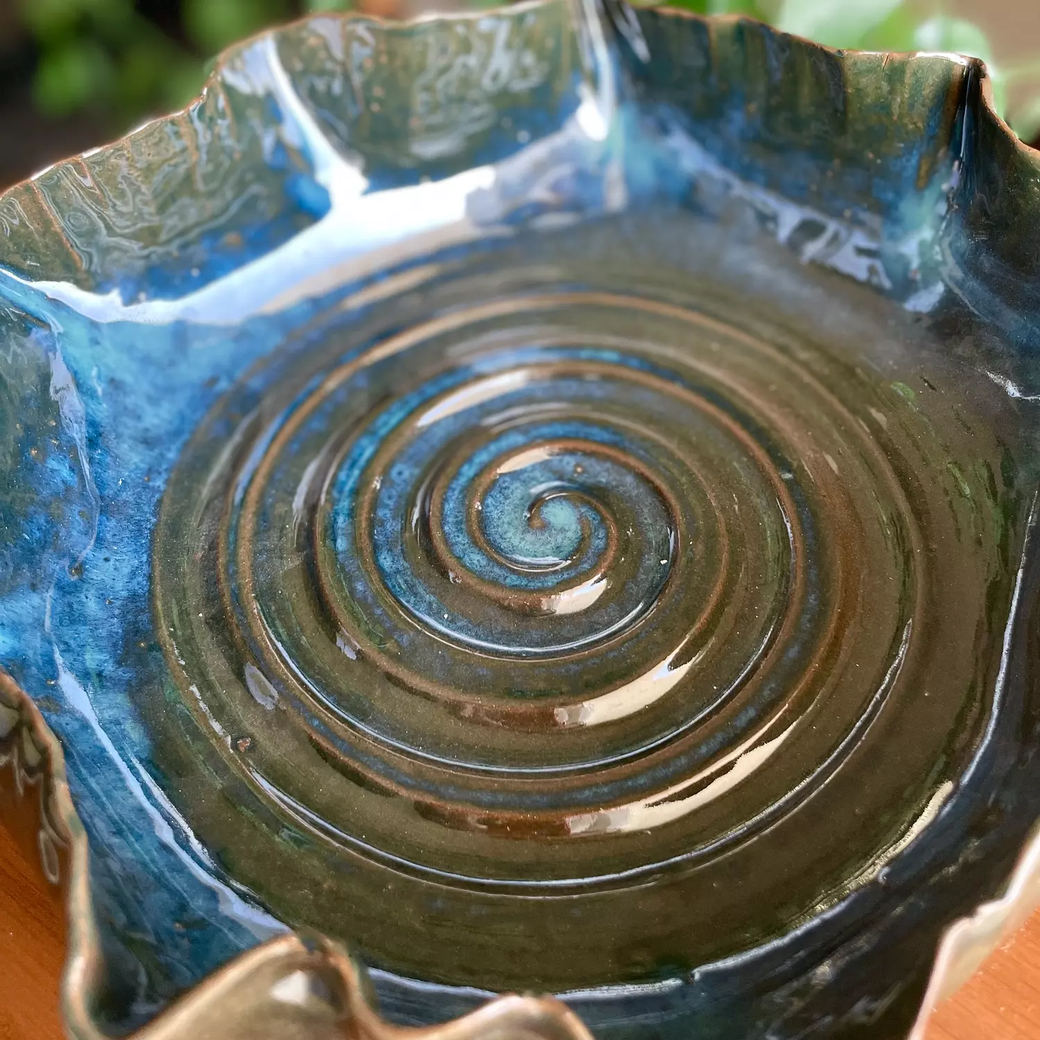 Deep green/blue ripple bowl 1