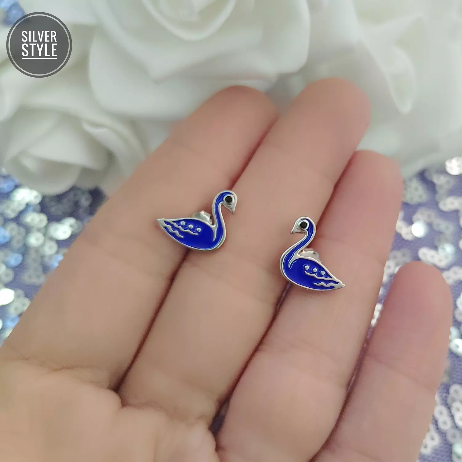 Blue Swan Earrings  1