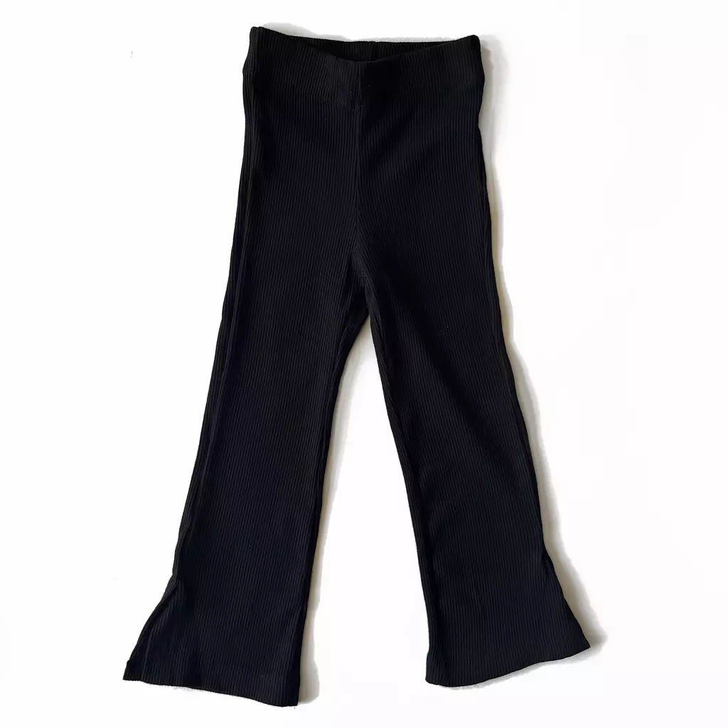 Black Ribbed Flare Pants