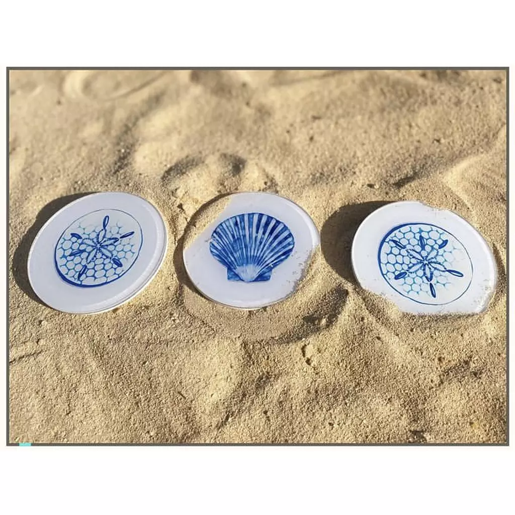 Navy Seashell Round Coasters 