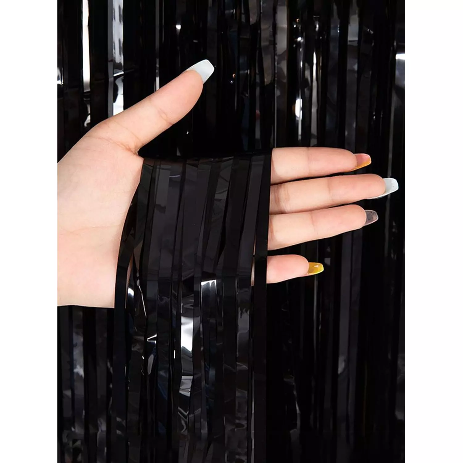 Black Foil Fringe Curtain Backdrop hover image