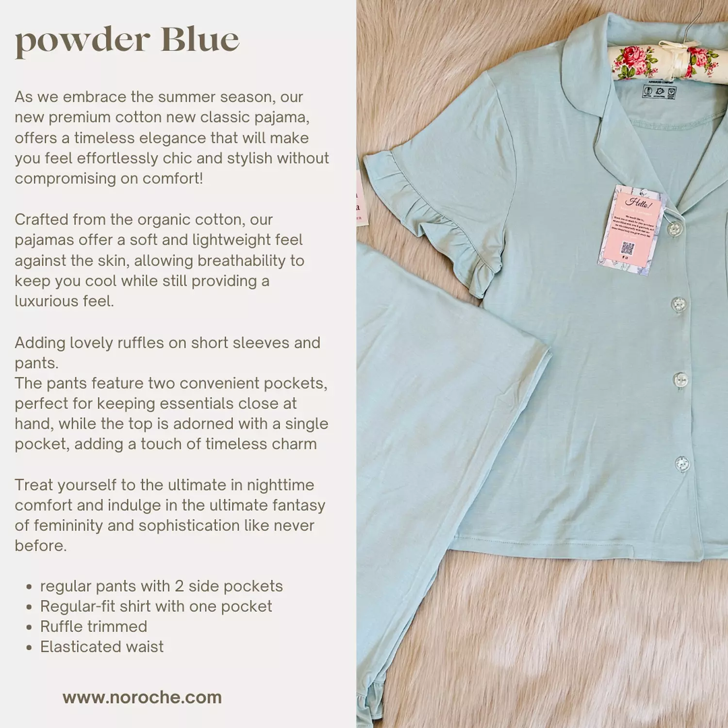 Powder Blue Ruffled Cotton Pajamas-2nd-img