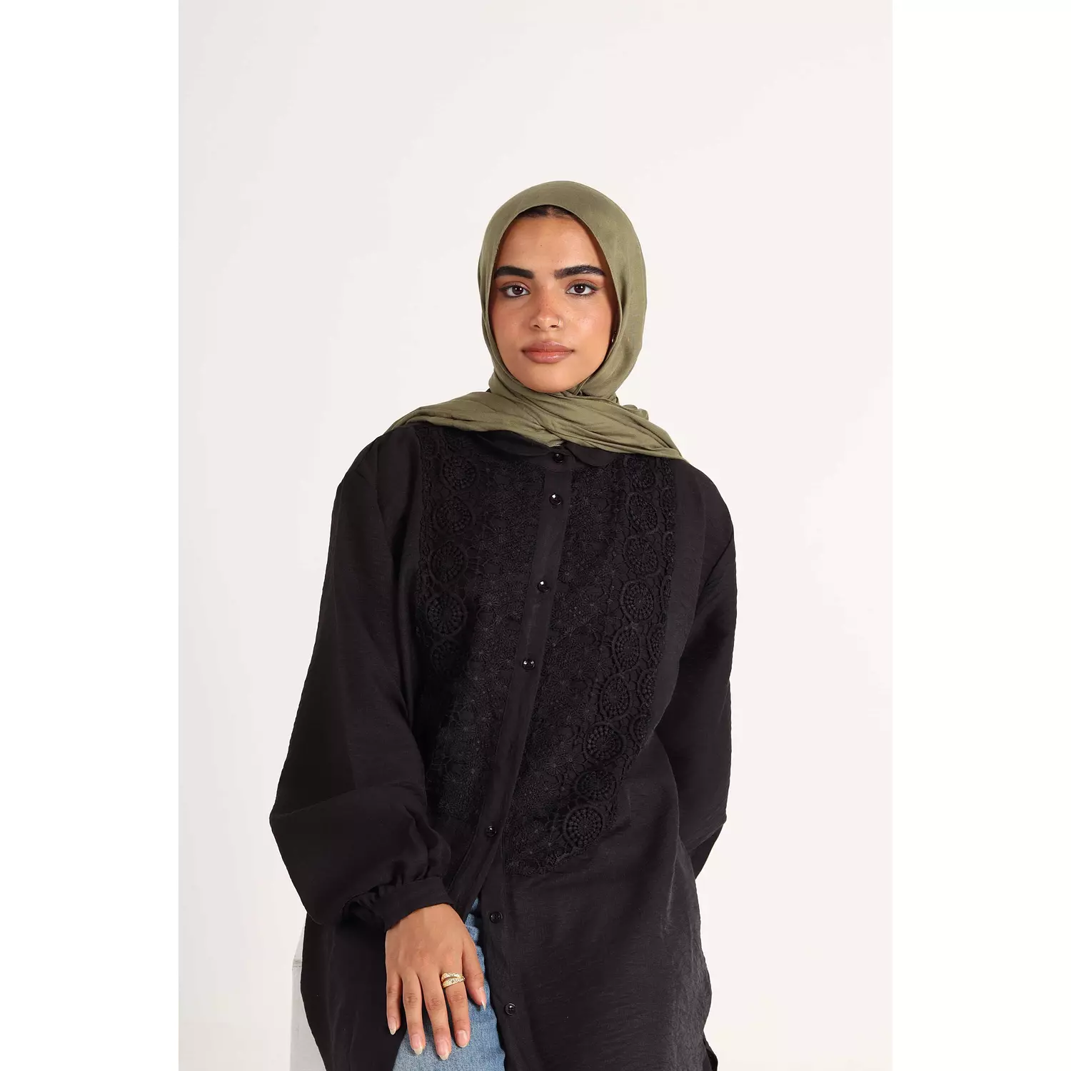 Oversized Black Shirt with Lace 2