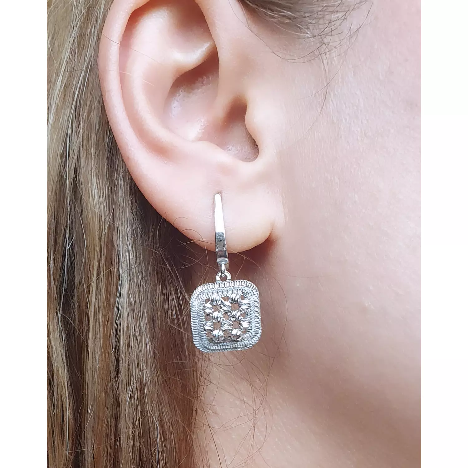 Square earrings with small balls hover image