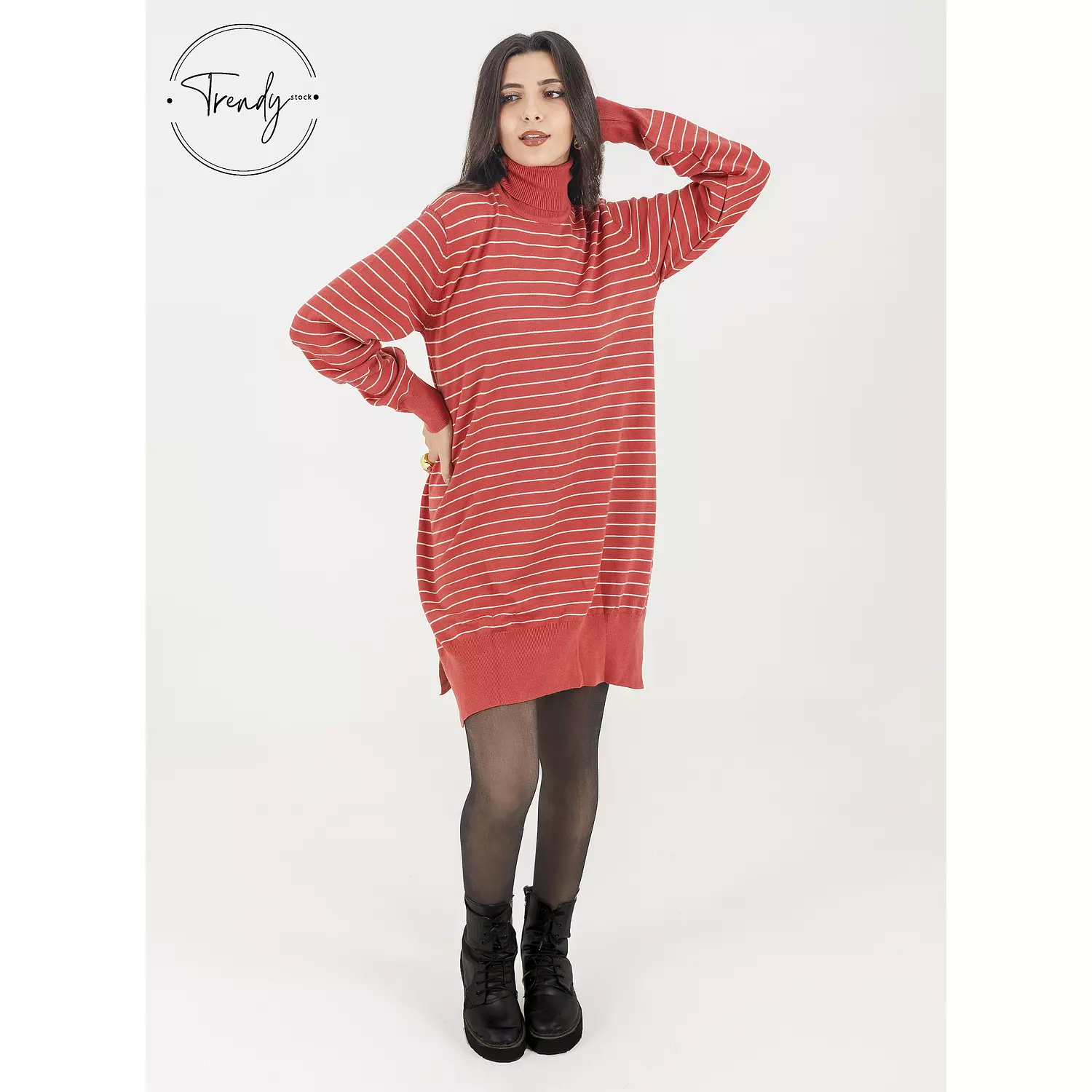 Orange Stripped Short Dress hover image