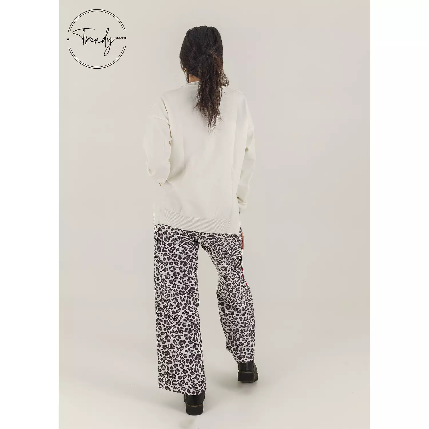 Leopard Print Stripe Detailed Pants 4