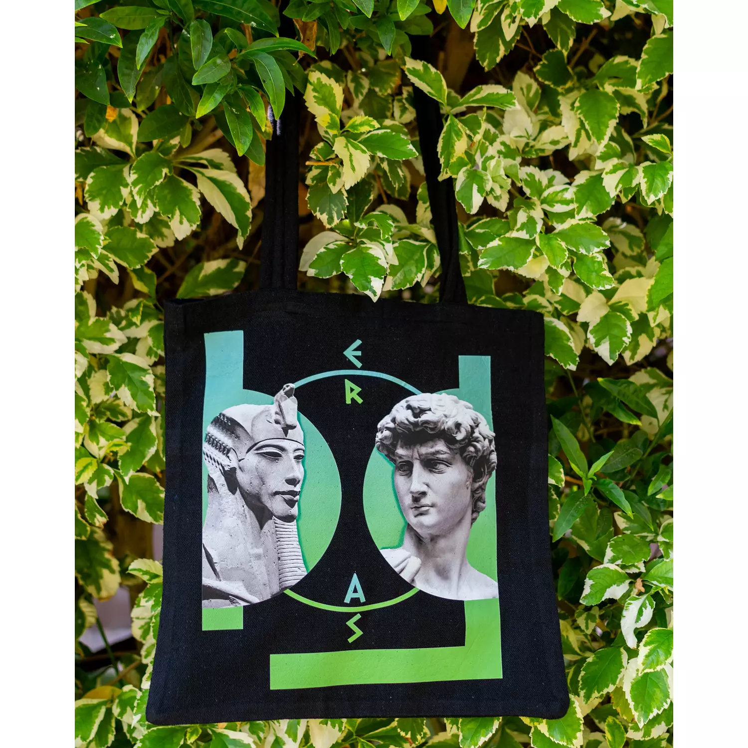 Green “GREEK x PHARAONIC” black tote bag hover image