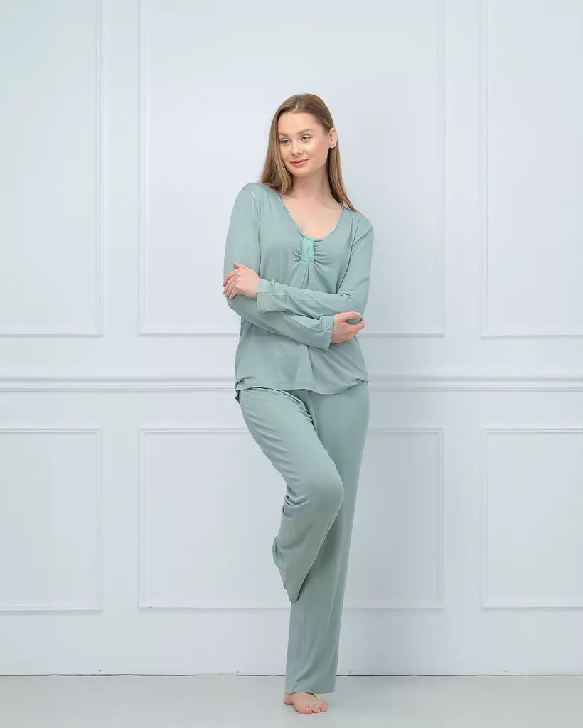 Satin-Trimmed Mint Pajamas