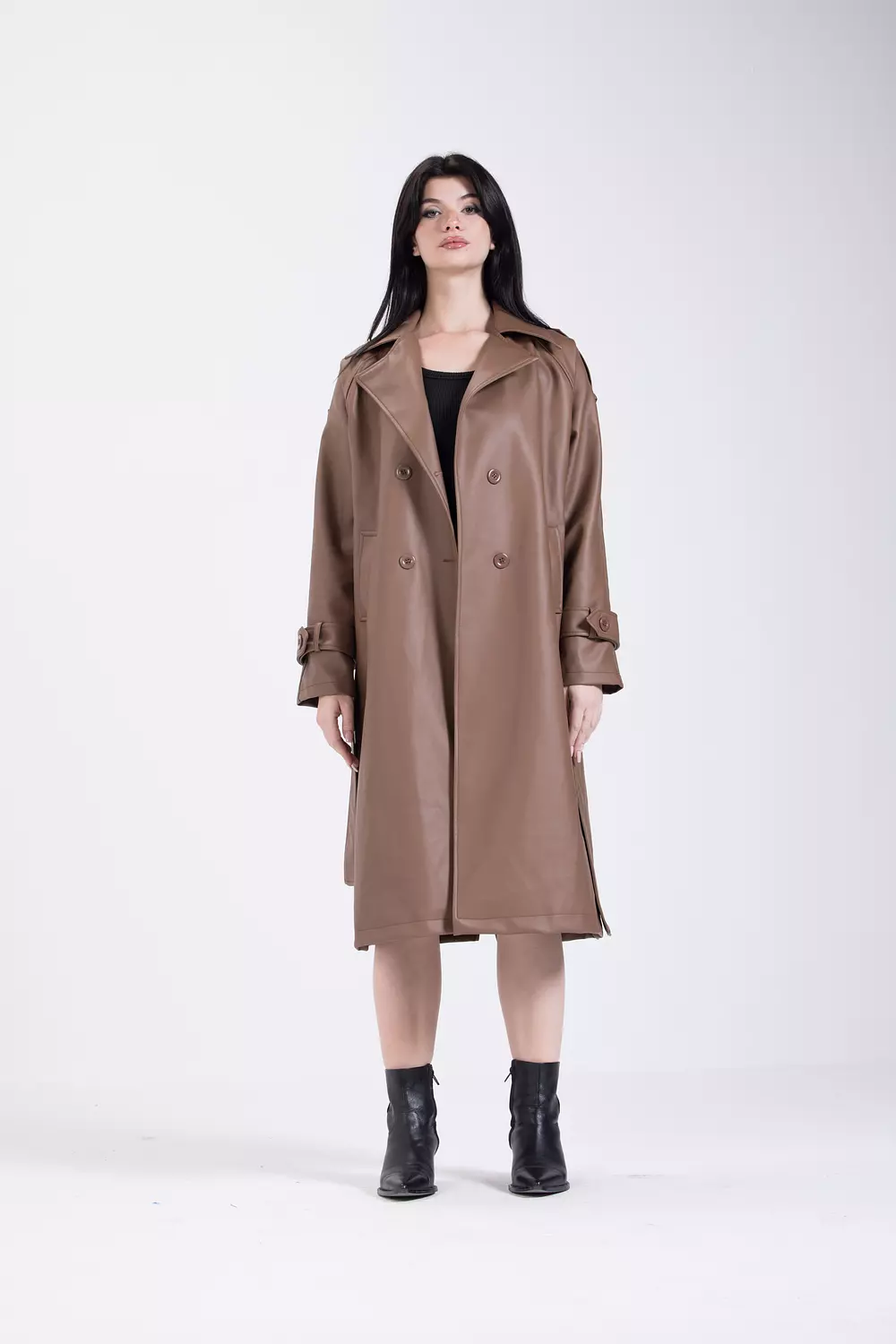 Mocha Leather Coat hover image