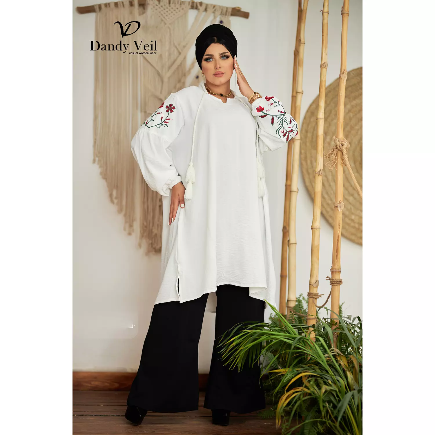 embroidered blouse with belt and tassle .. Code 7044 3