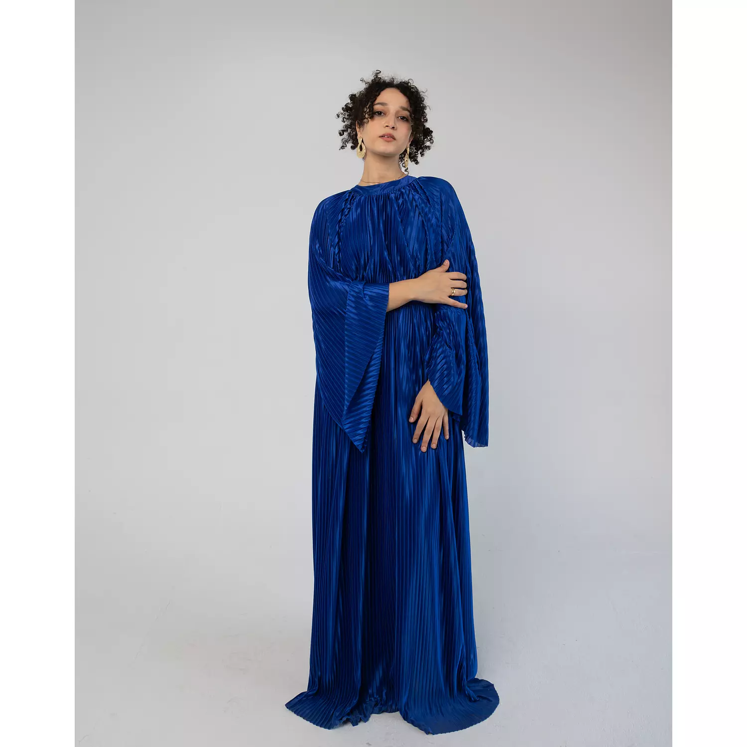 Royal Blue Pleated Satin + Plain Scarf 1