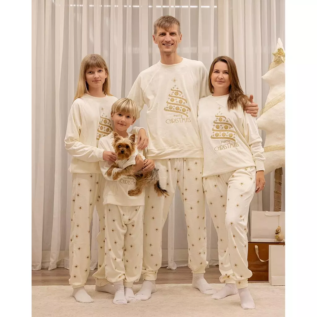 CHRISTMAS PAJAMAS FOR THE FAMILY (WHITE & G0LD STARS PANTS)