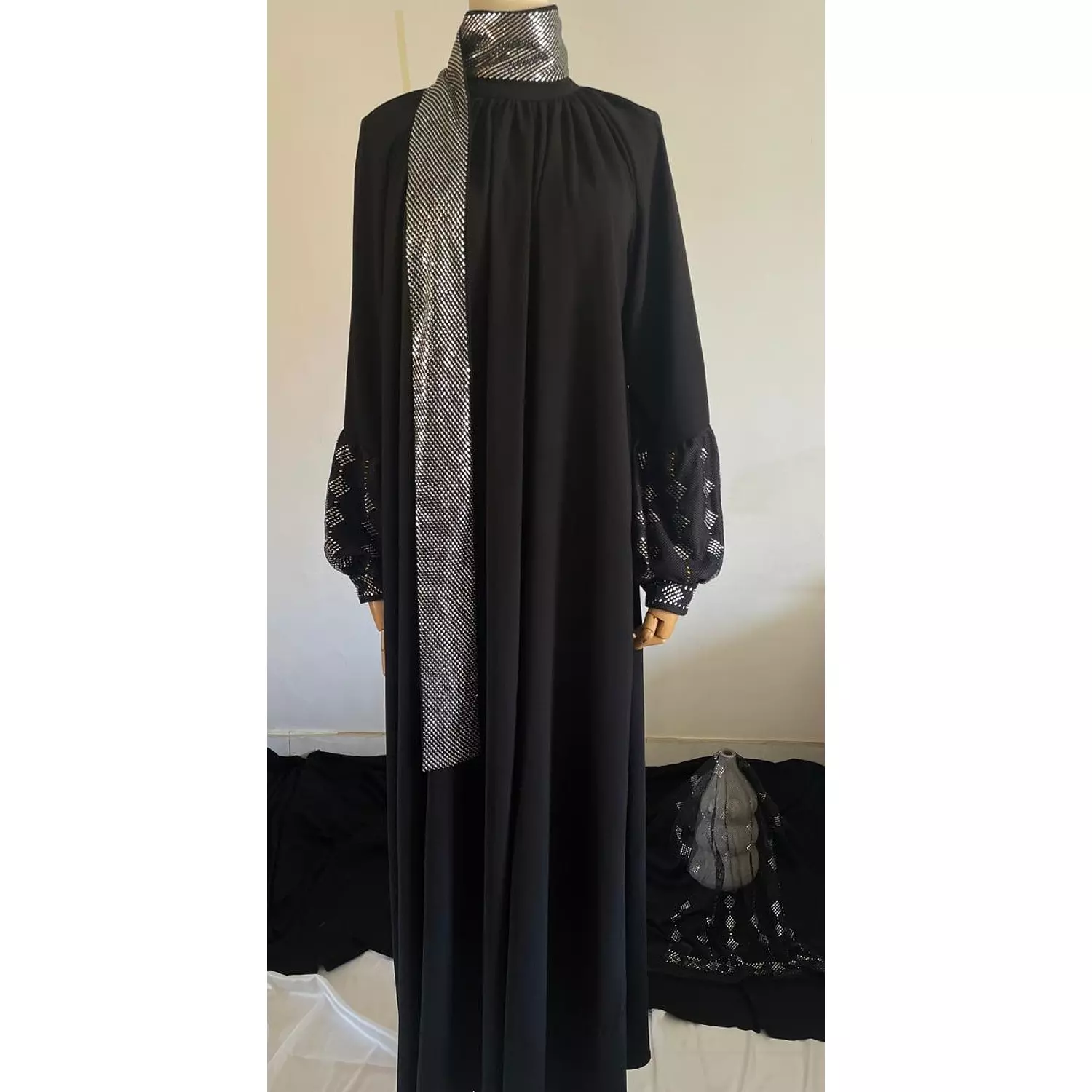 Black Tally Crepe Dress with Tally Scarf hover image