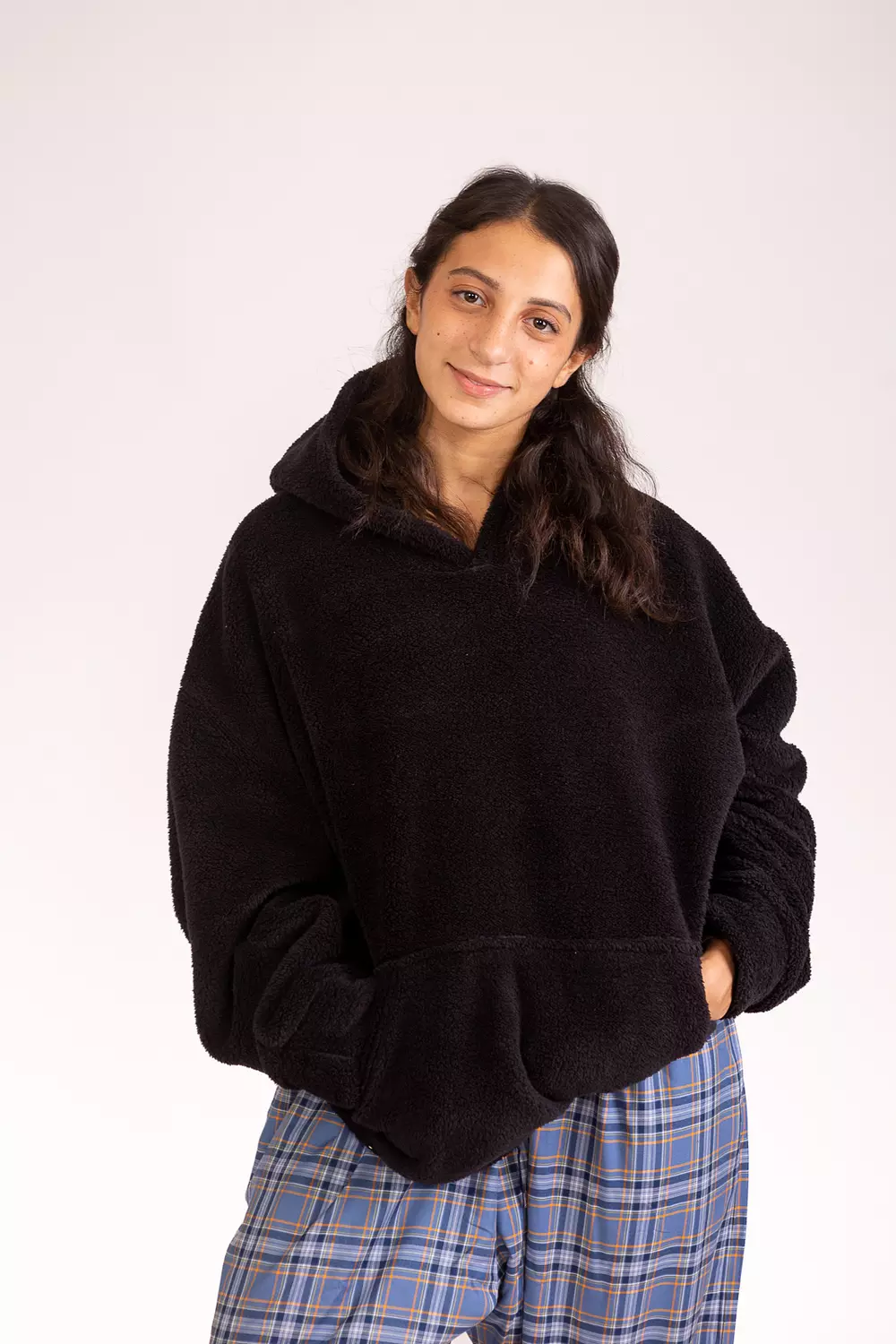 Black Fur Fluffy Hoodie  hover image