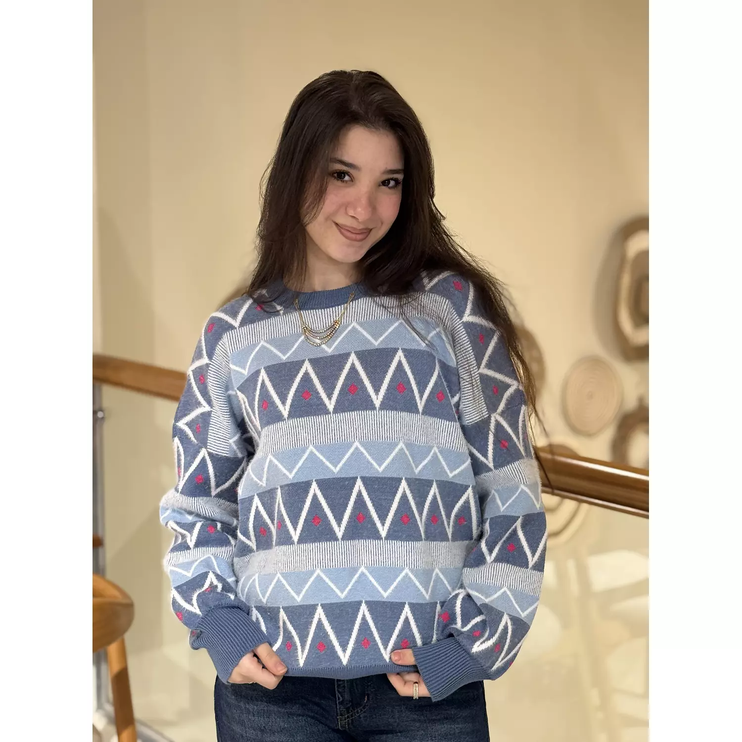 Blue Geometric Knit Sweater 4