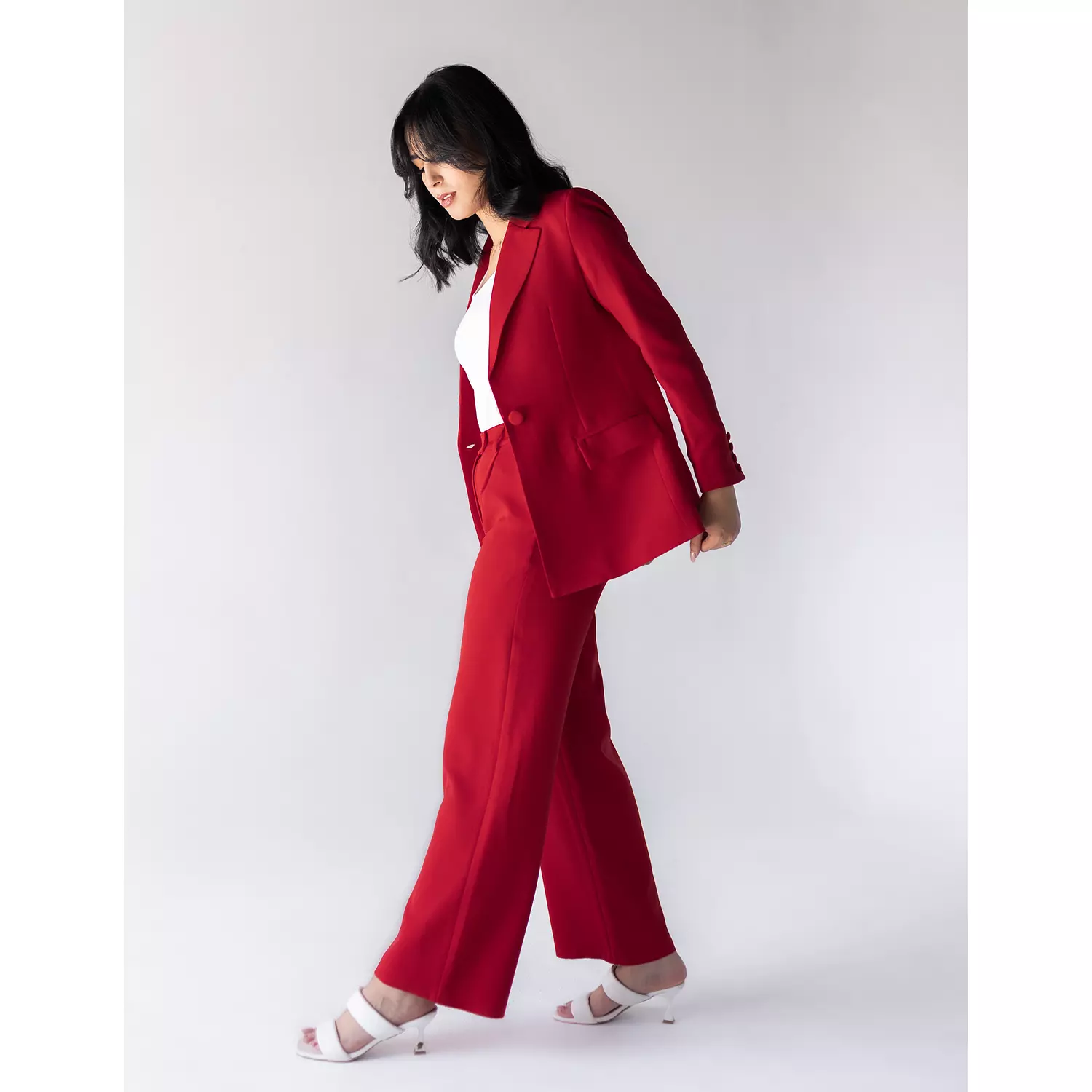 Coral Red Wide-leg Straight Mid Pants 6