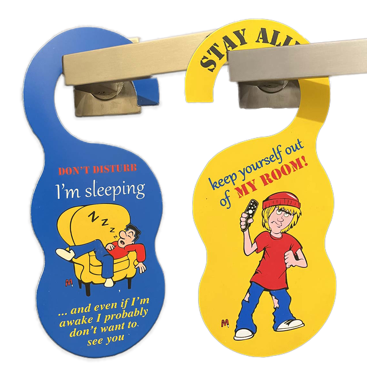 Memo Door Hanger Sign (Don’t Disturb. I’m Sleeping) & (Stay Alive Keep Yourself Out of My Room)