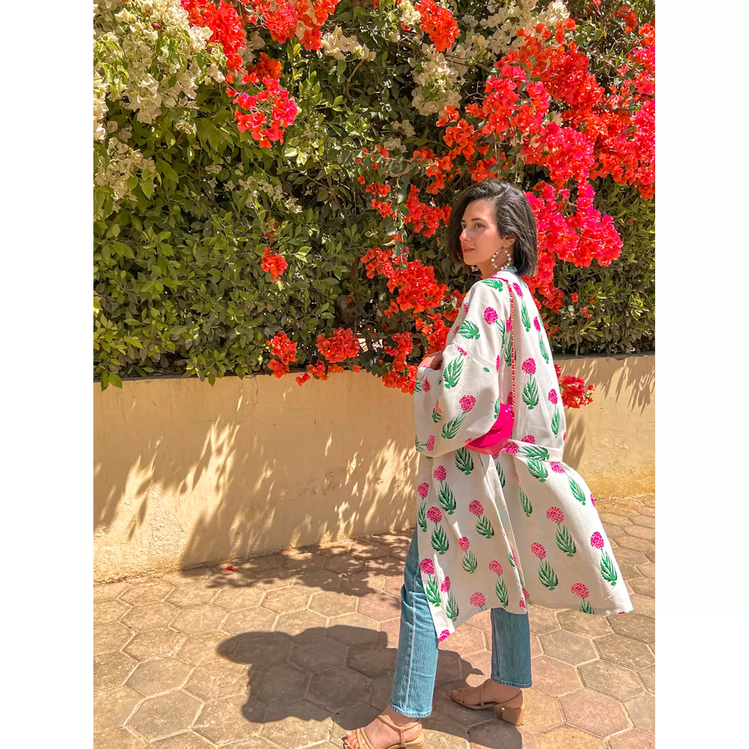 Linen Fuchsia Marigold Kimono  3