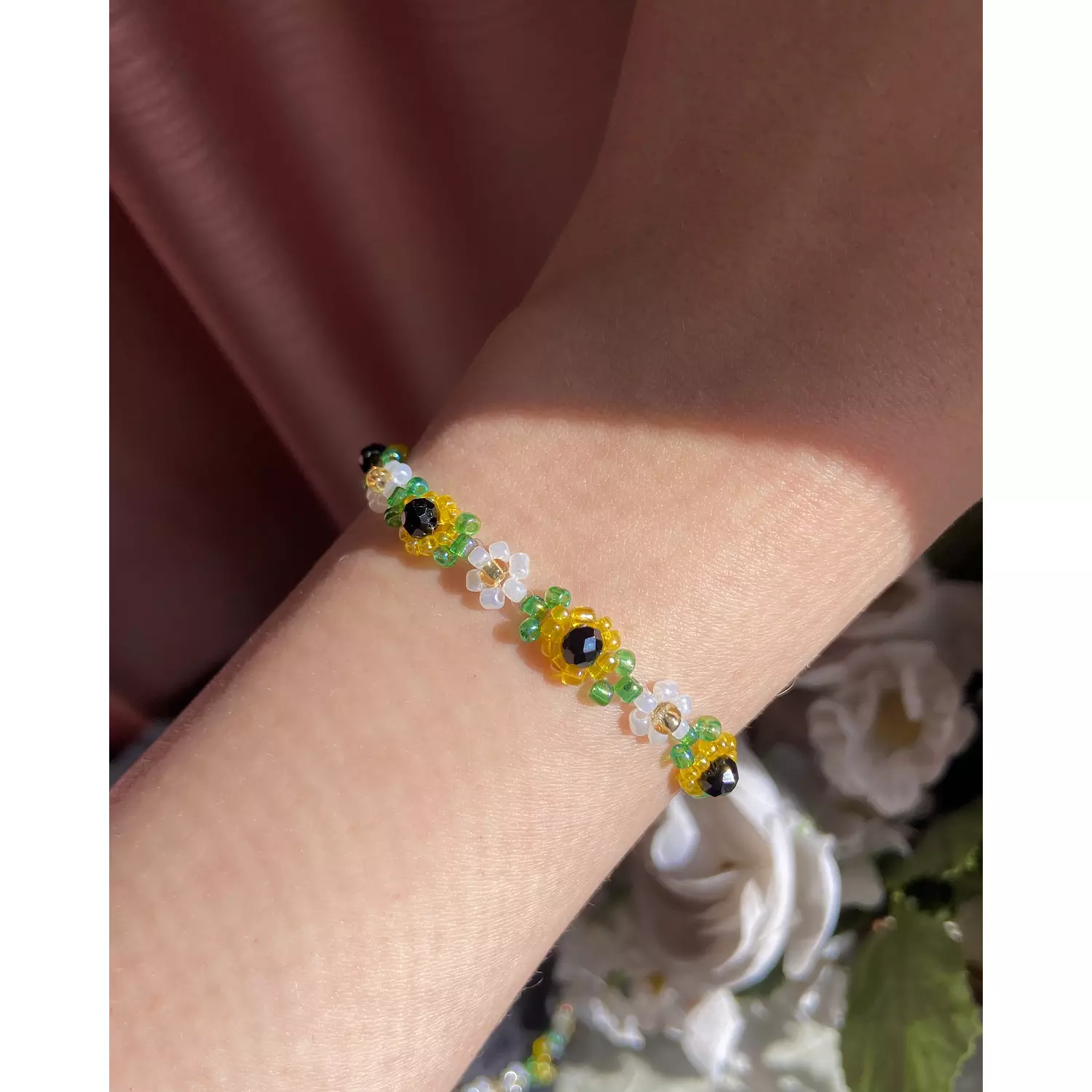 Sunflowers with white flowers bracelet and necklace  4