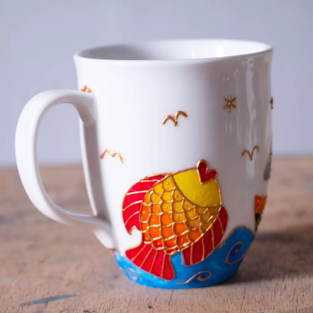 Fish and Boat Porcelain Mug