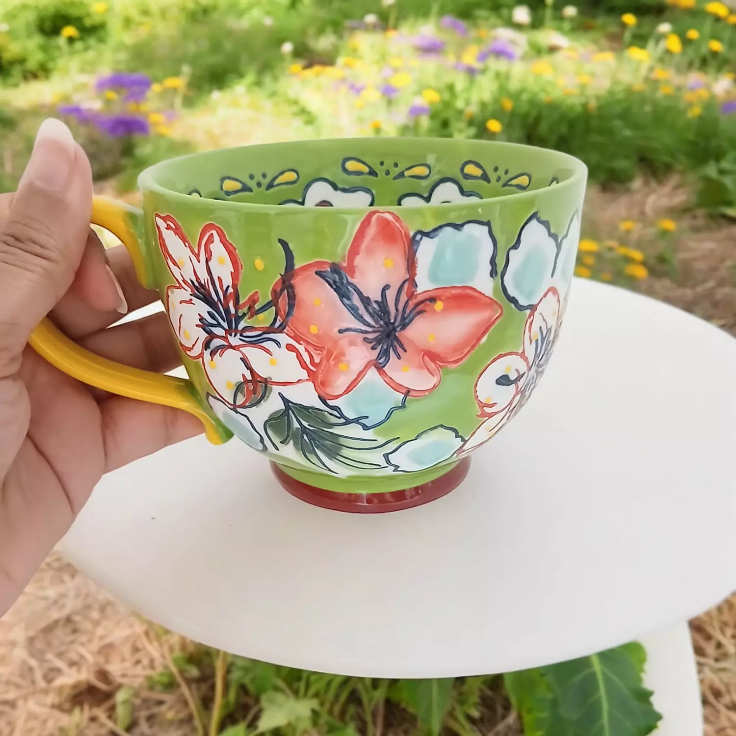 Hand painted Green Floral Mug-2nd-img