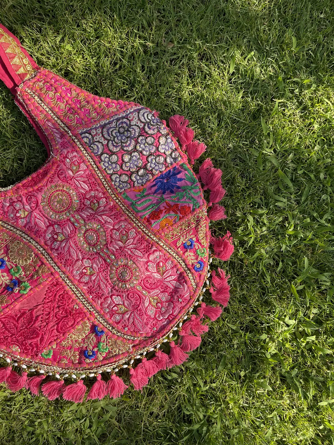 Circular indian boho bag - Fuschia Double face  2