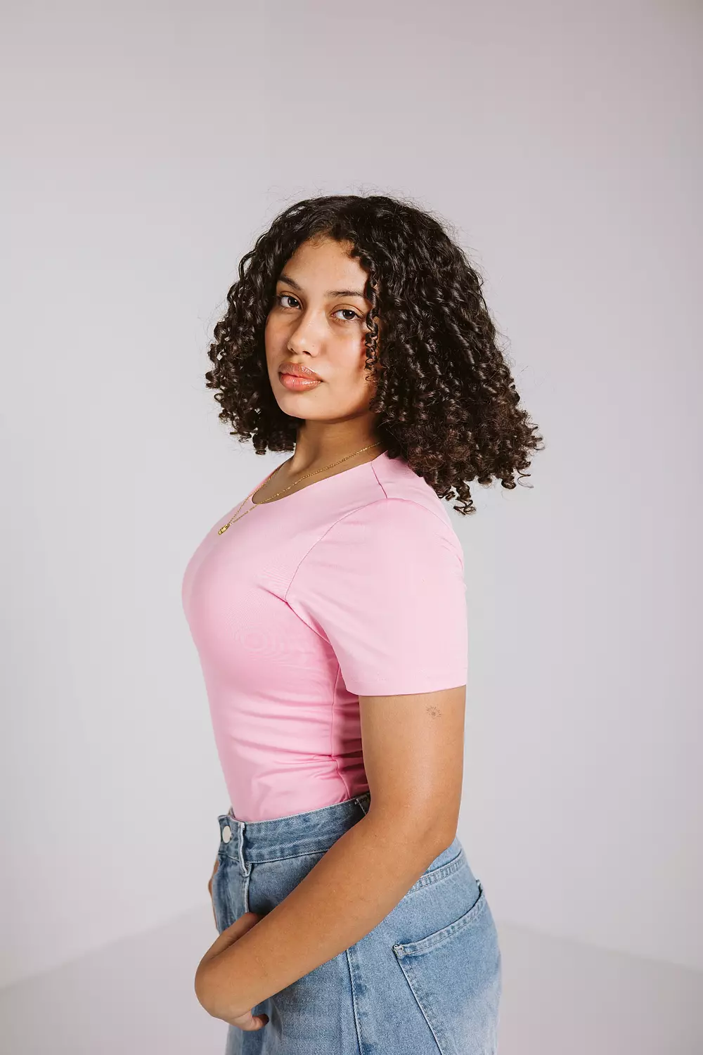 Round neck short sleeve pink hover image