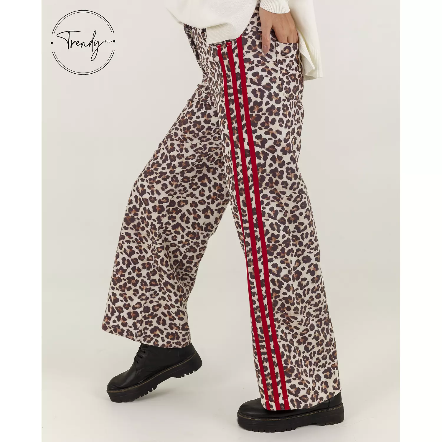 Leopard Print Stripe Detailed Pants hover image