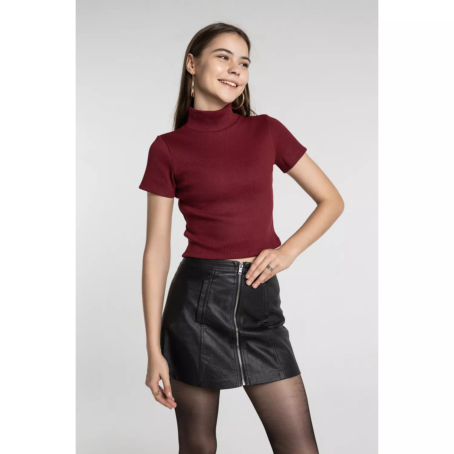 High-Neck Short Sleeves Basic Top  hover image