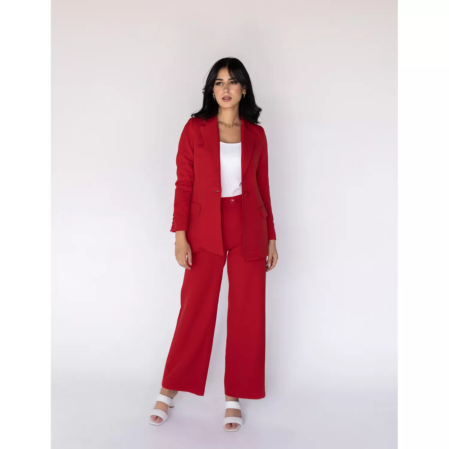 Coral Red Wide-leg Straight Mid Pants 2