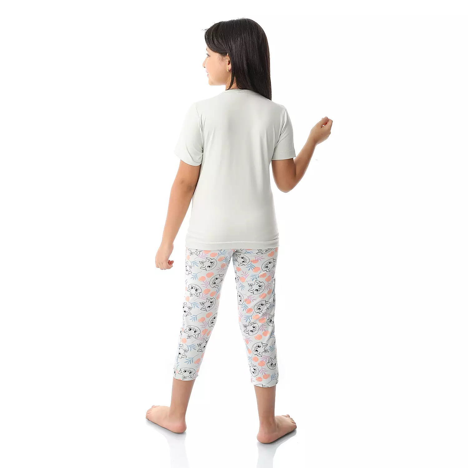 Girls Cat Pajama - Light Grey  3