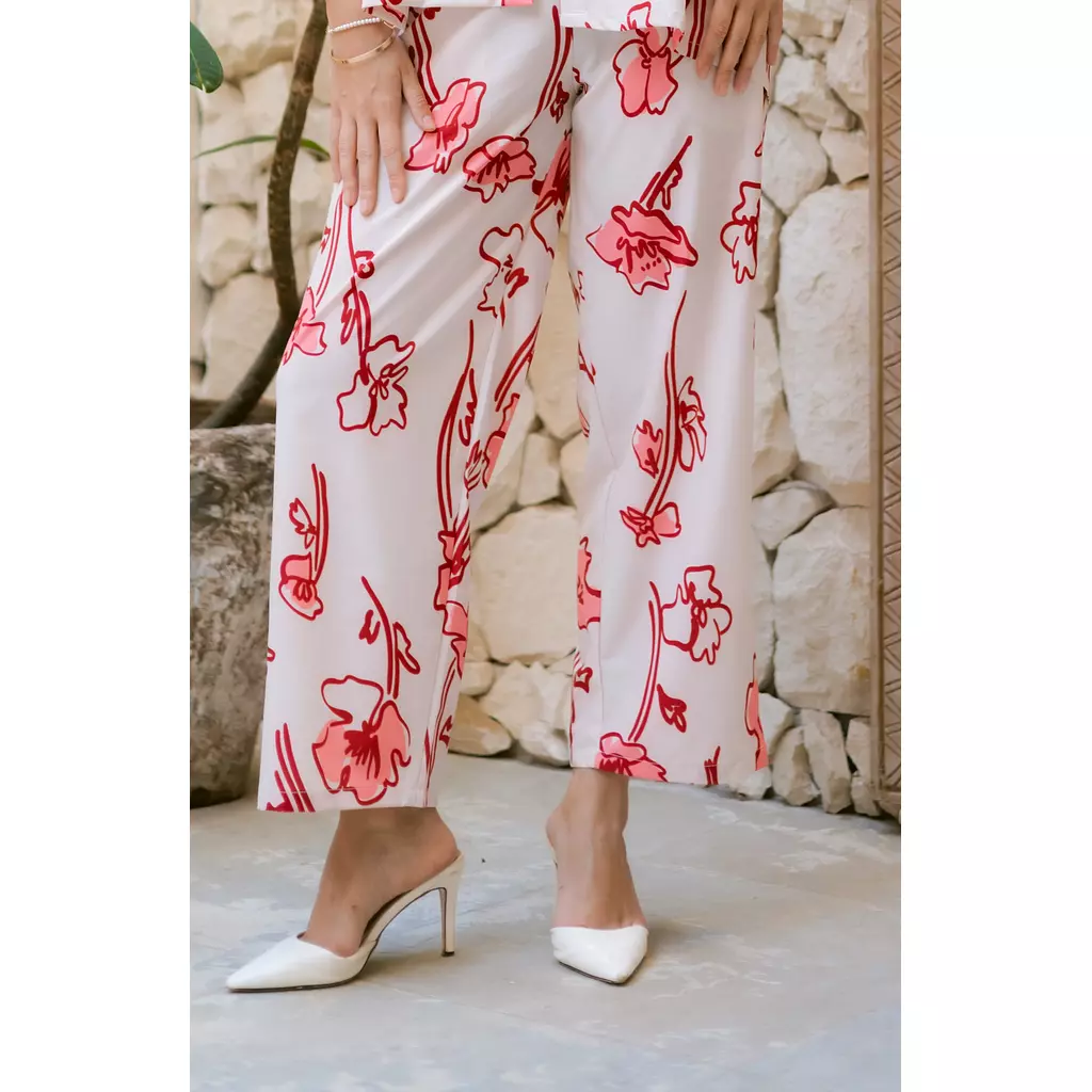 Floral red x white pants