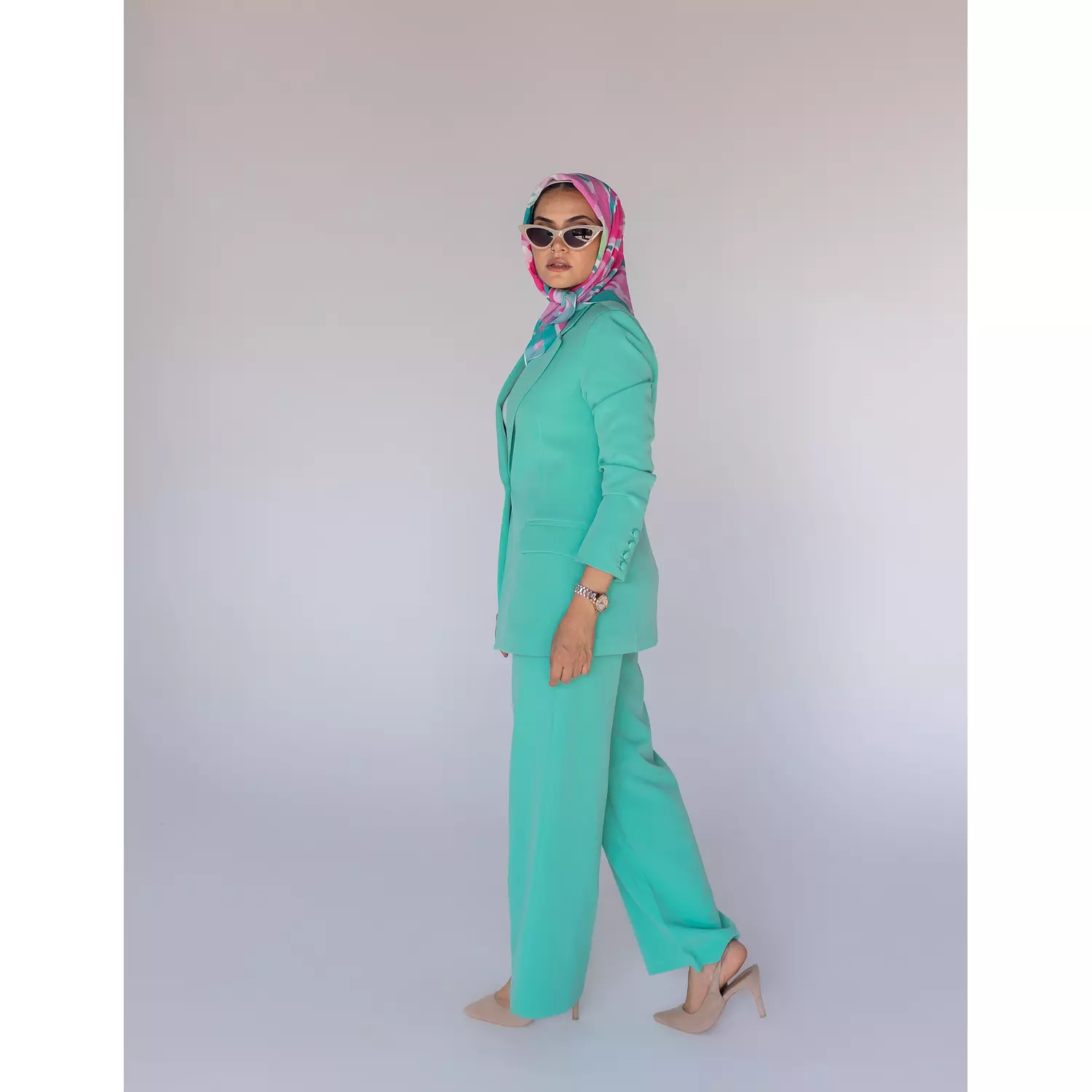 Cyan Wide-leg Straight Mid Pants 3