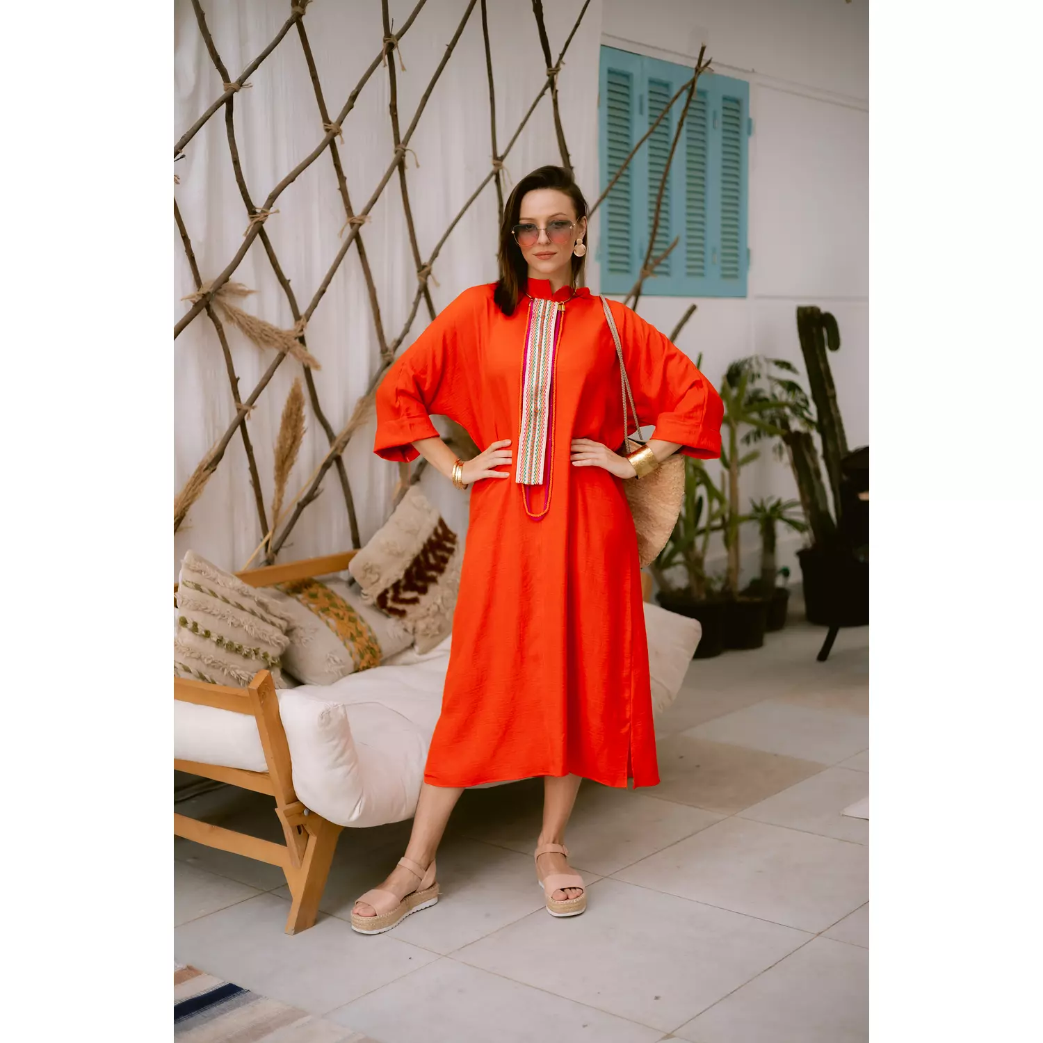 Orange linen dress hover image