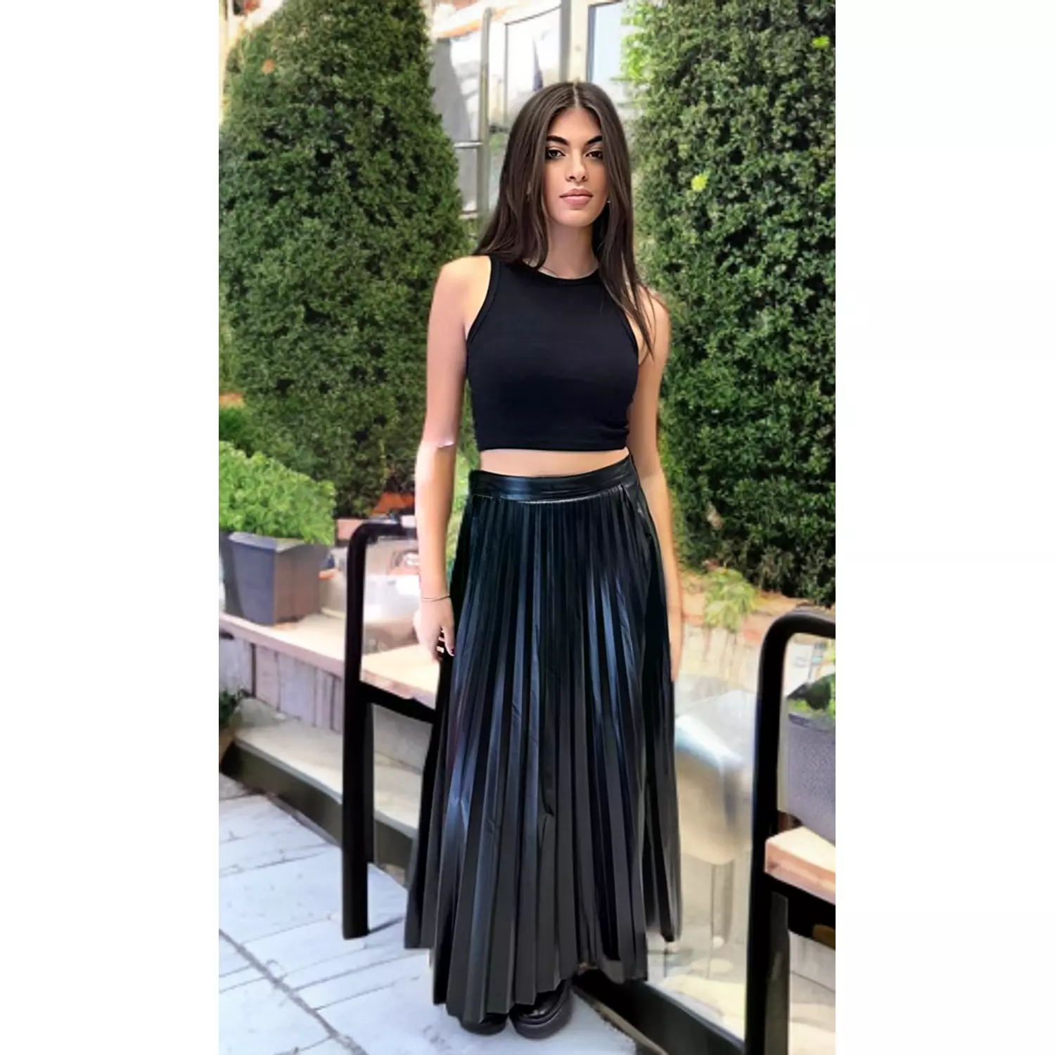 Platted leather skirt  hover image