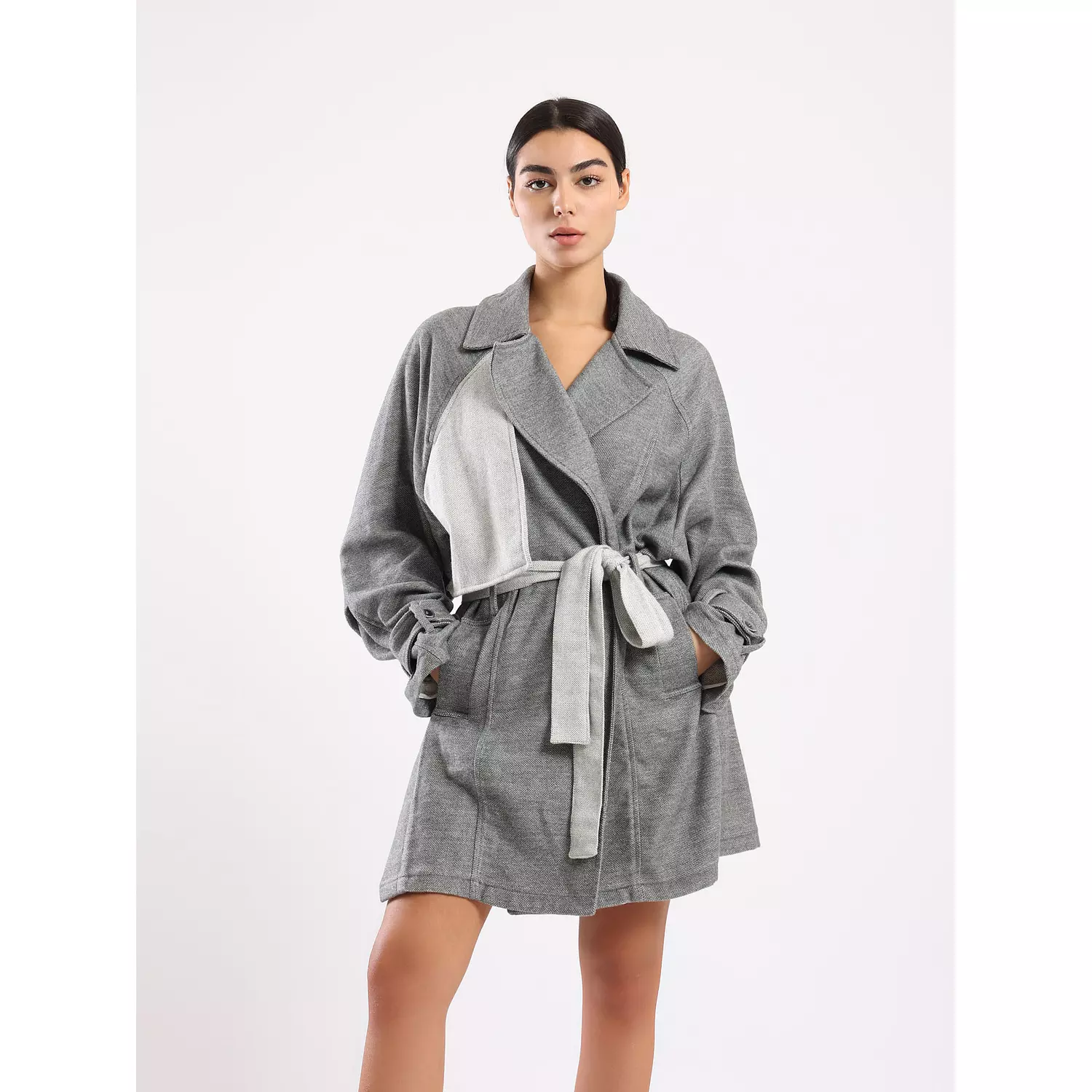 The 2 tones dark grey SOPHIA trench coat    hover image