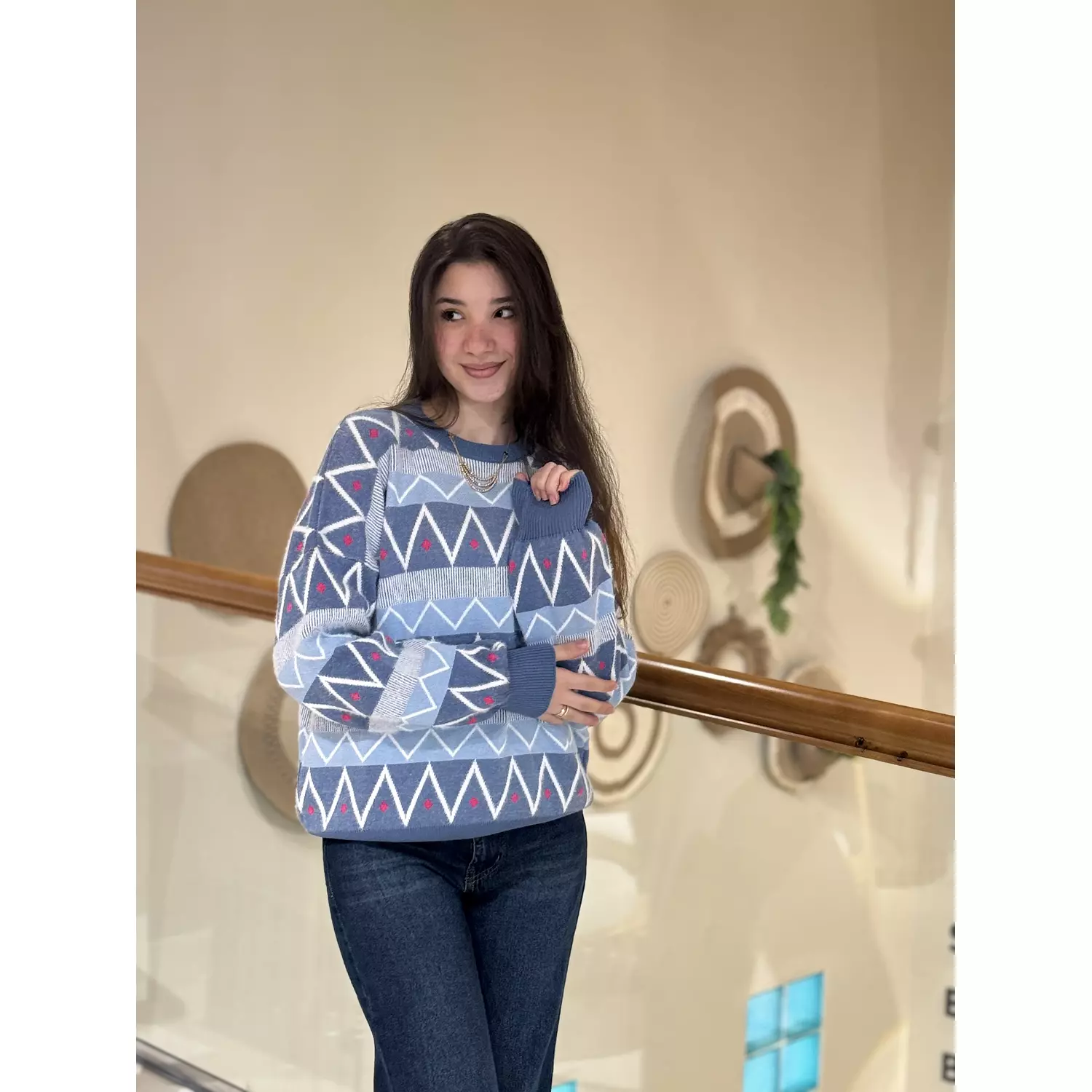 Blue Geometric Knit Sweater 1