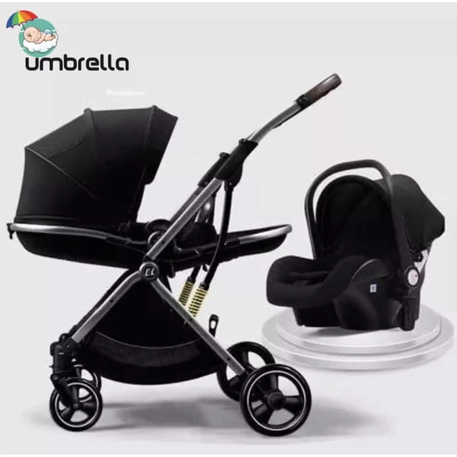  Stroller Umbrella X9 with carseat Luxury In Two Directions - Black hover image