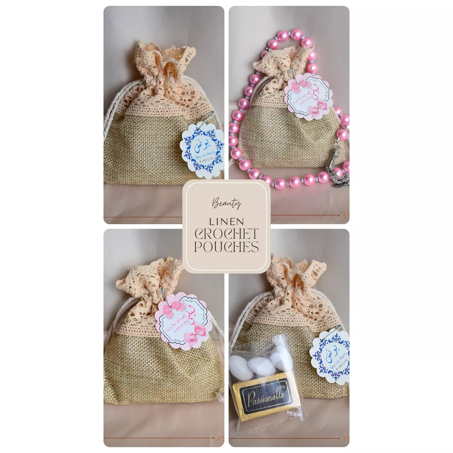 Baby Shower Linen Crochet Pouches  hover image