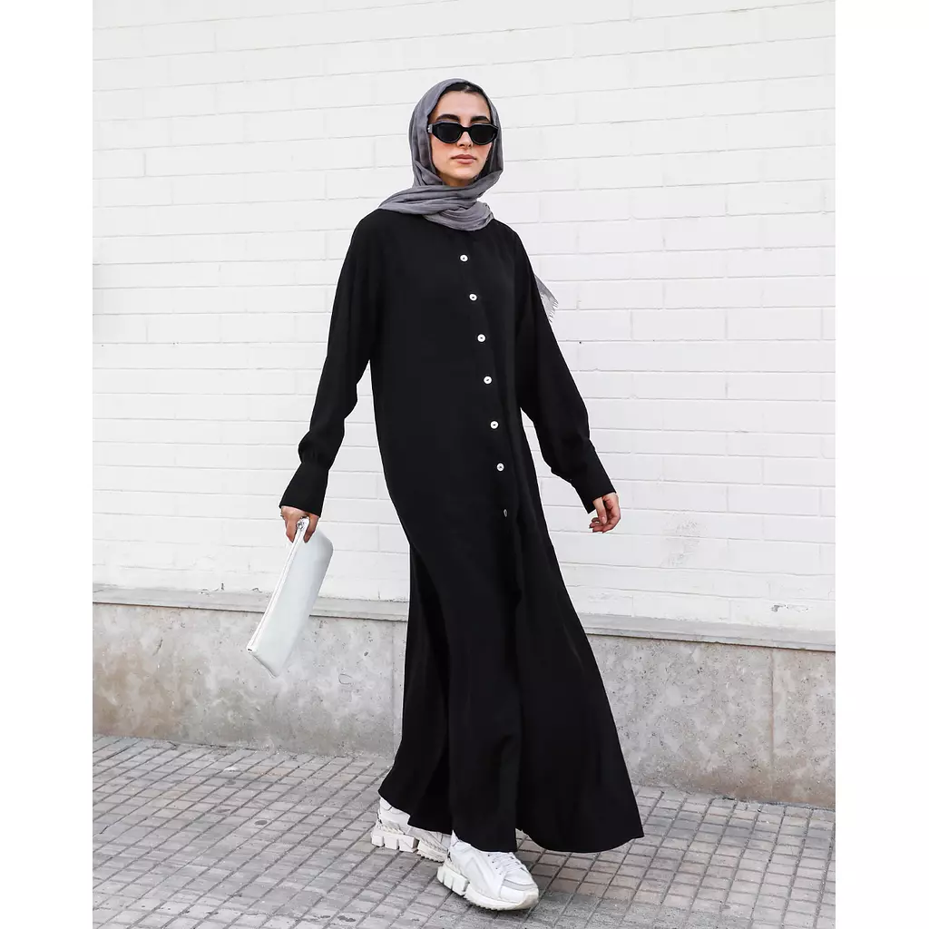 Shell Buttoned Flowy Abaya 