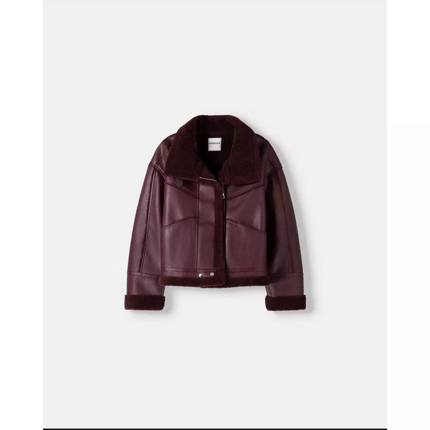 Burgundy Leather Fur Jacket hover image