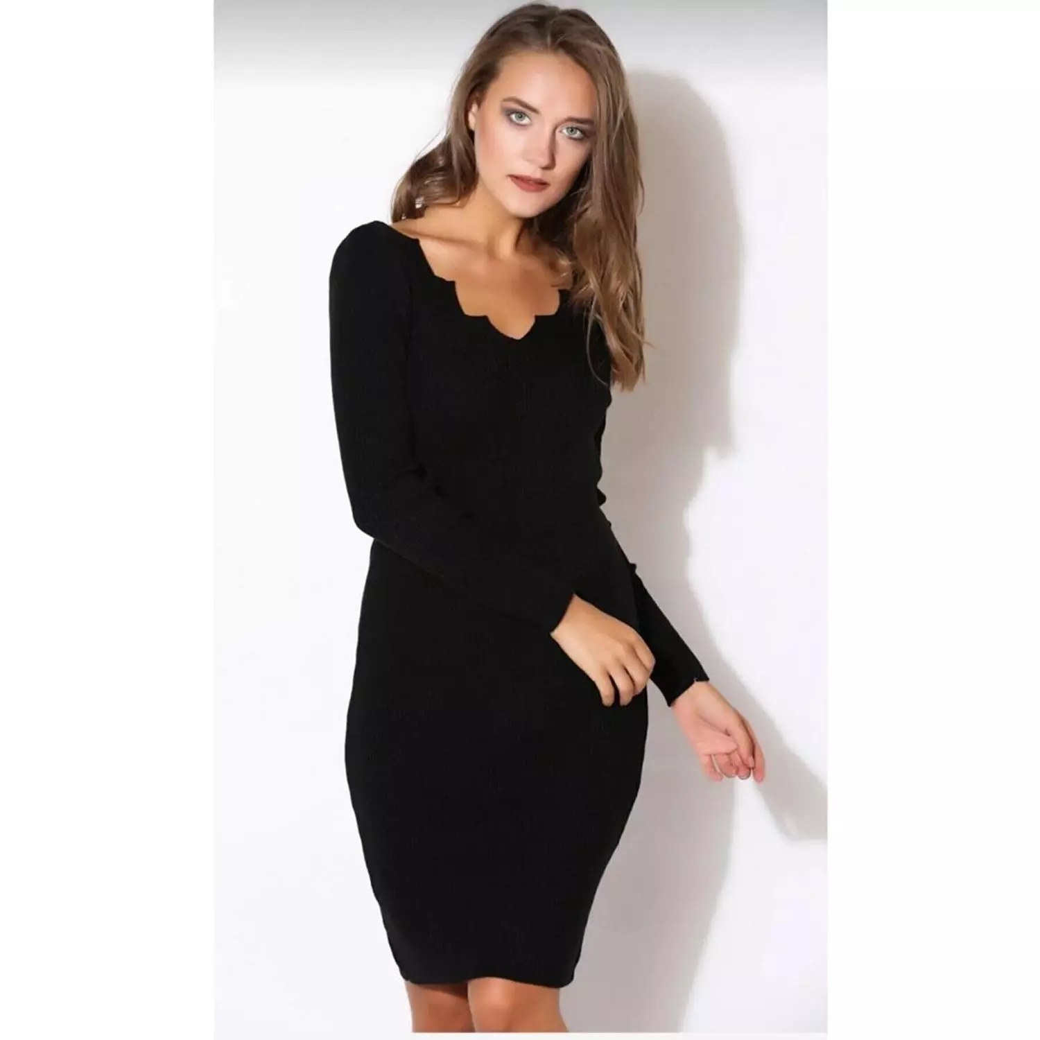 Women's Black Collar Detailed Knitwear Dress hover image