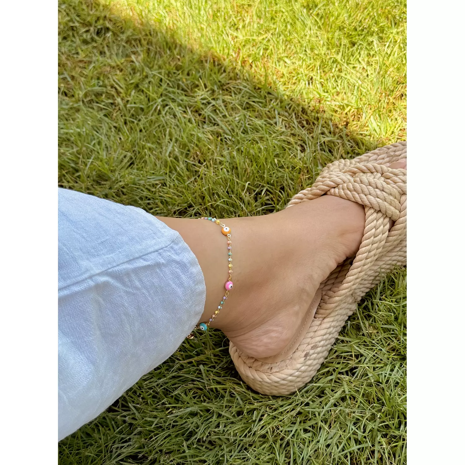 Colorful evil eye anklet hover image