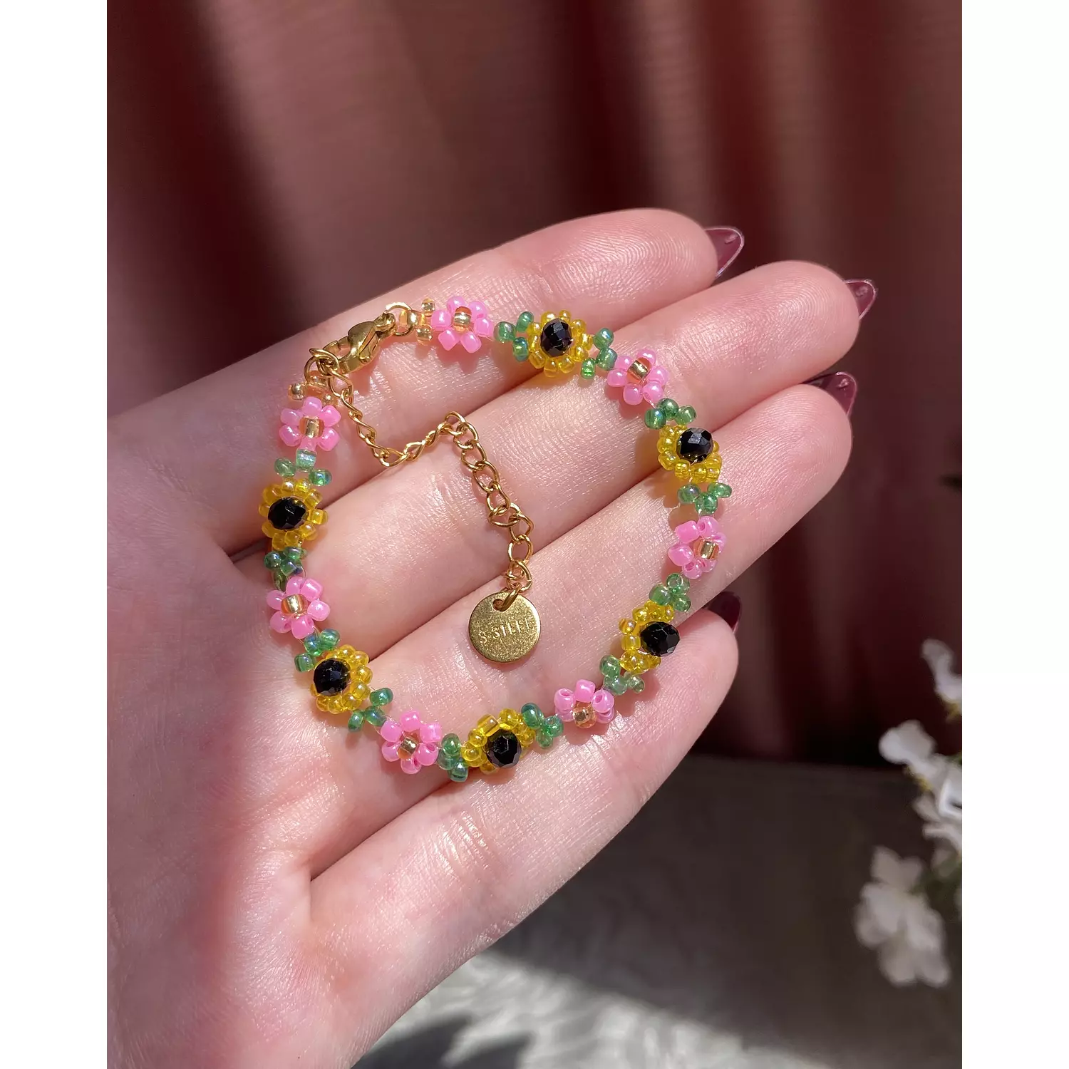 Sunflowers with pink flowers bracelet  1