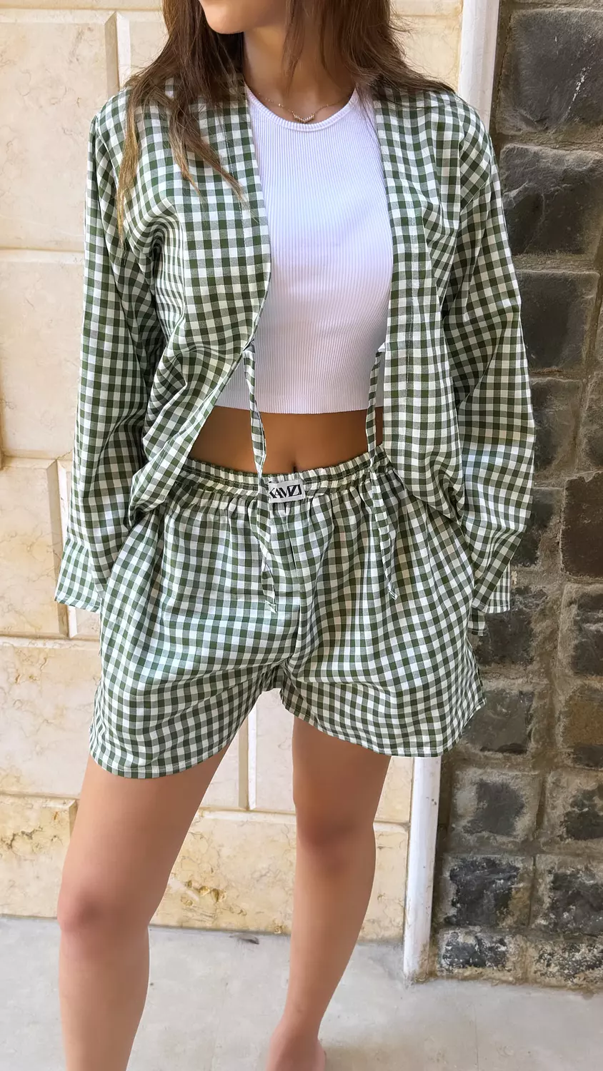 Green gingham squared shorts     1