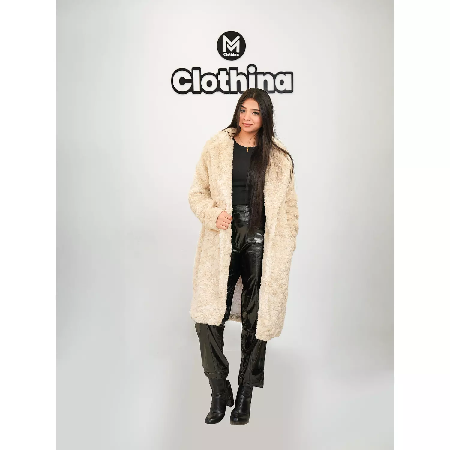 Beige fur coat hover image